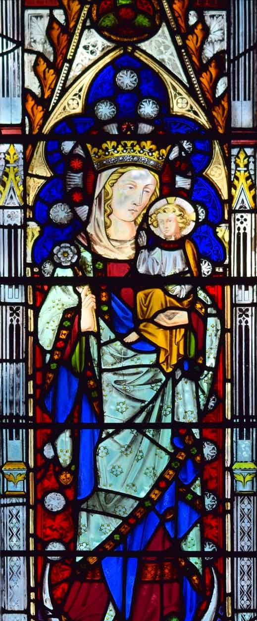 Detail of Altar window central panel, Madonna and child