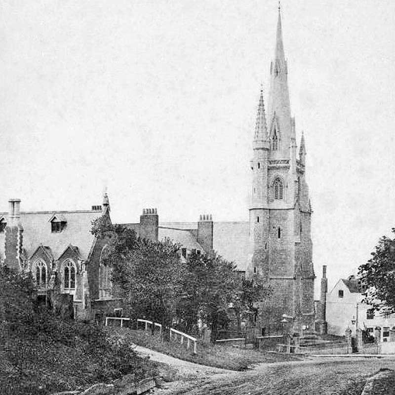 Copy of the oldest known photograph, circa 1850s from the collection of photographer and illustrator Cecilia Glaisher, wife of the Superintendent of the Meteorological and Magnetic Department at the Royal Observatory. The school building on the left, of the presbytery was said to have also been designed by Wardell.