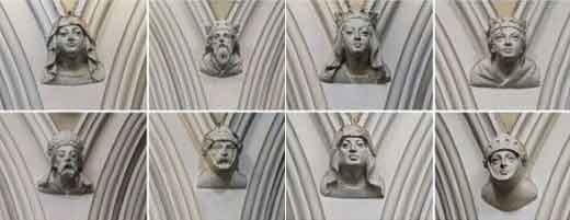 Various headstops seen inside the Church