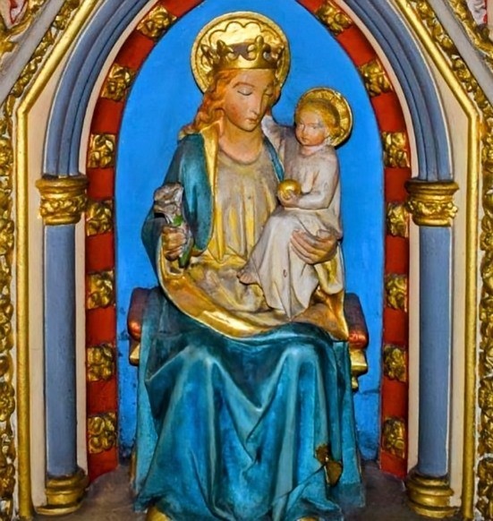 detail on altar frontal, Our Lady seated